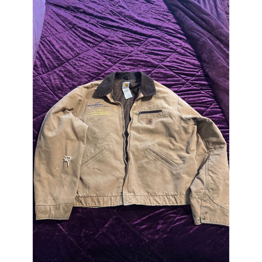 Vintage Carhartt J97 CML Detroit Jacket 2XL Newmont Mining Distressed USA Workwr